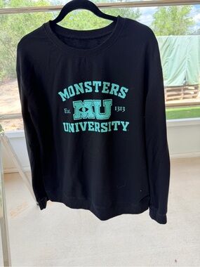 Monsters University Crewneck Sweatshirt Black Teal Graphic Est 1313 Sz L